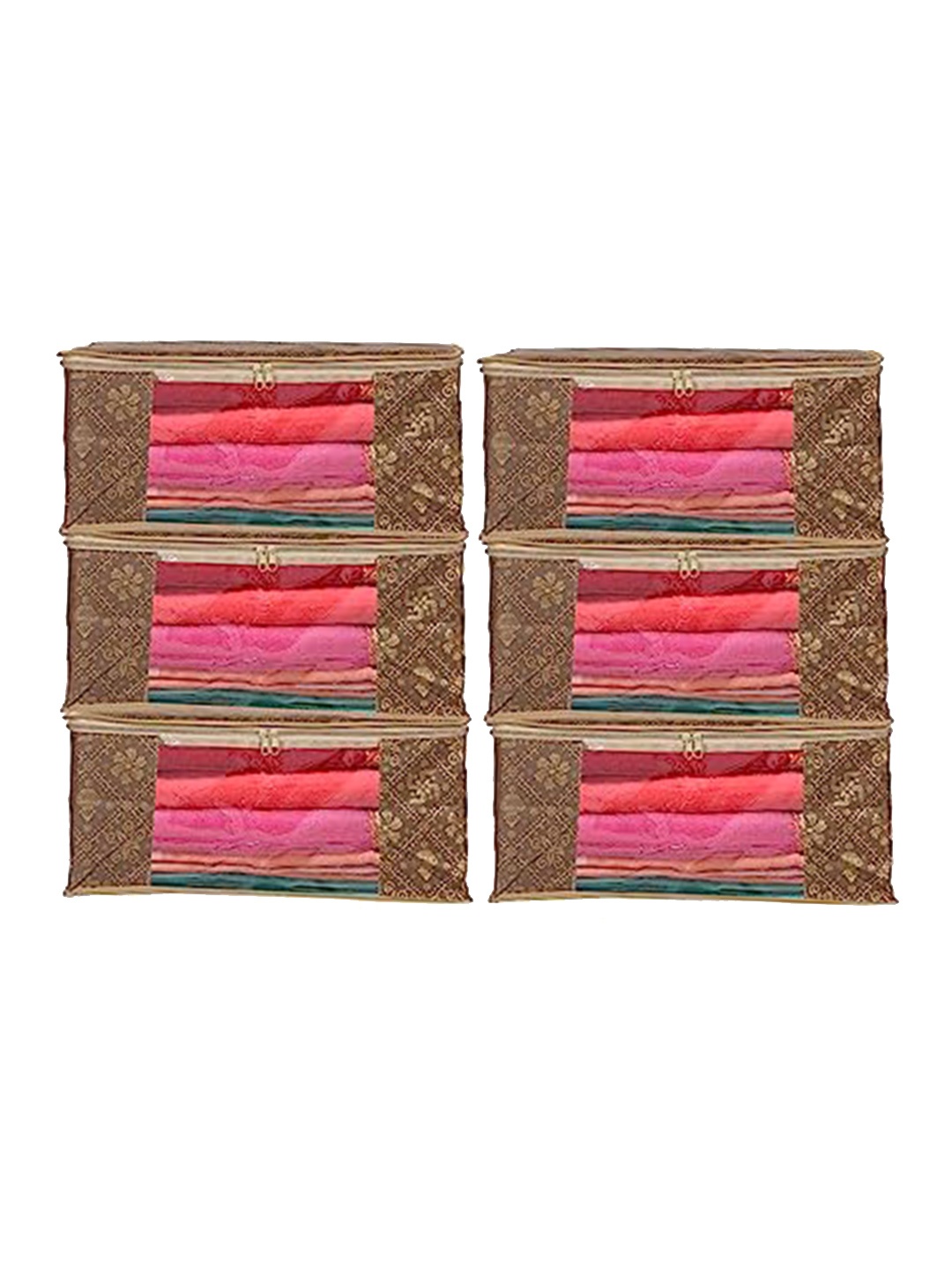 

Perpetual Brown 6 Pieces Saree Organisers with Transparent Window And Zip