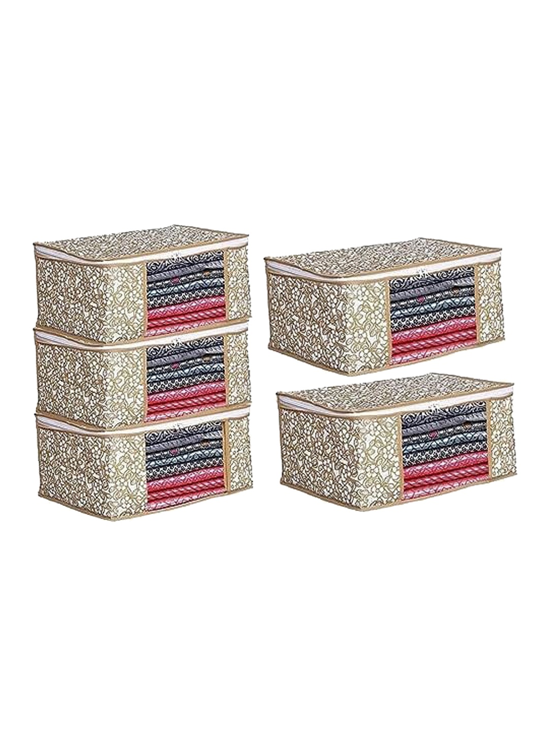 

Perpetual Beige & White 5 Pieces Saree Organisers with Transparent Window And Zip