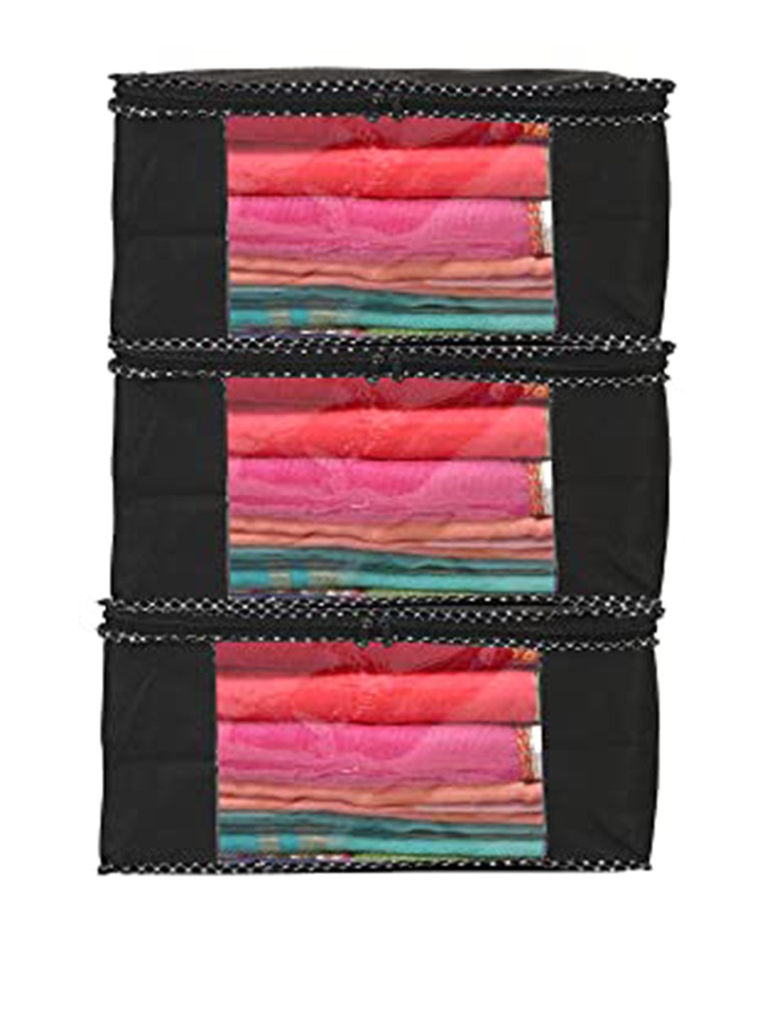 

Perpetual Black 3 Pieces Saree Black Organisers With Transparent Window And Zip