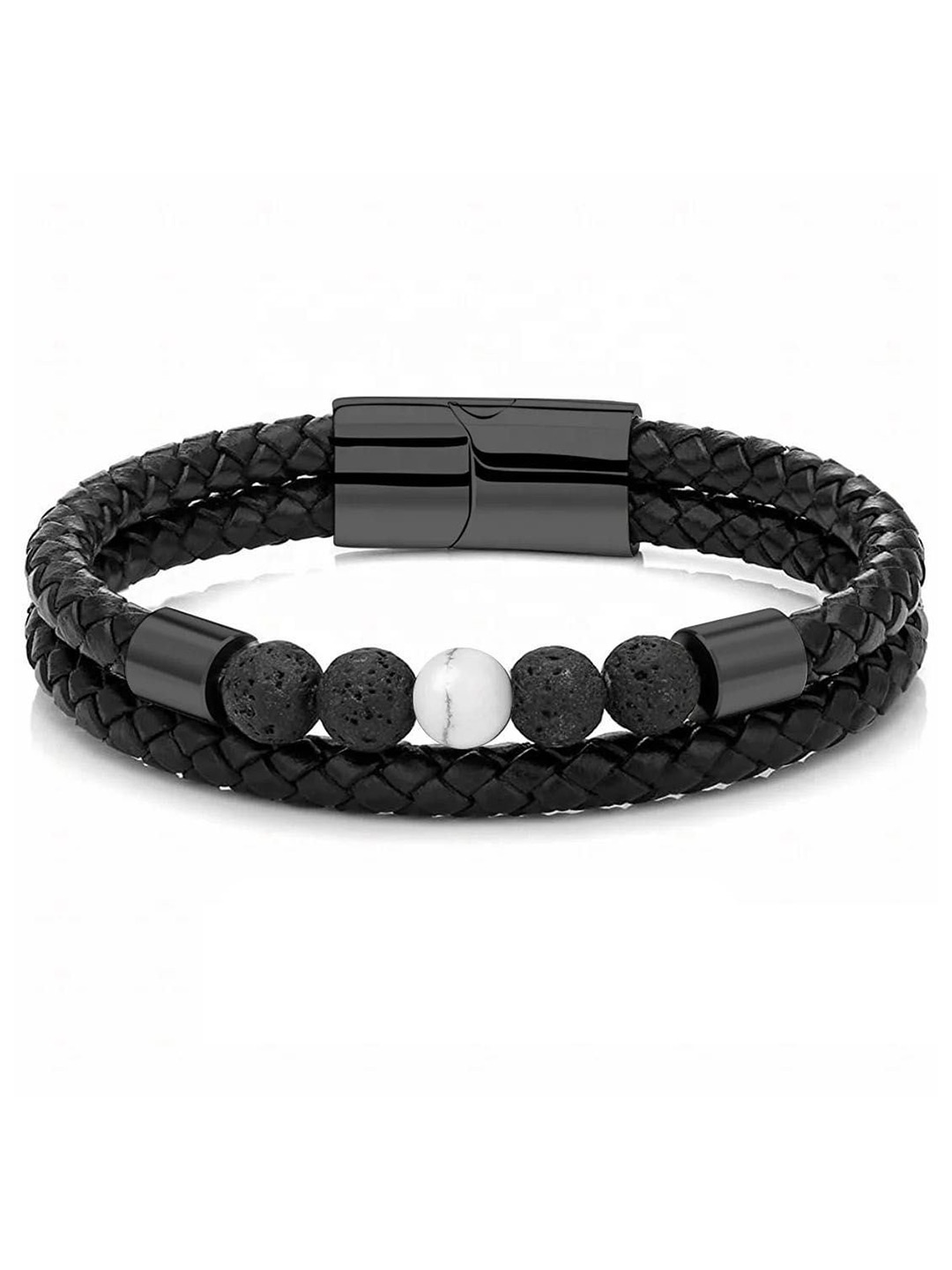 

KRYSTALZ Unisex Leather Multistrand Bracelet, Black