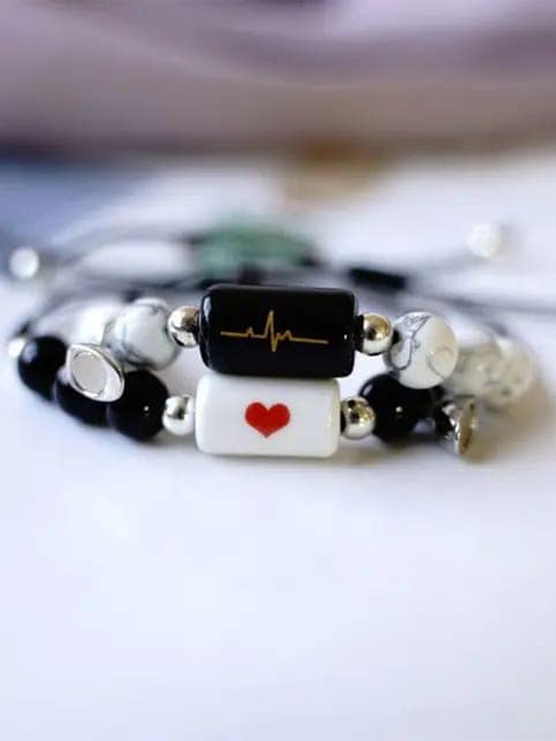 

KRYSTALZ Unisex Set Of 2 Artificial Beads Bracelets, Black