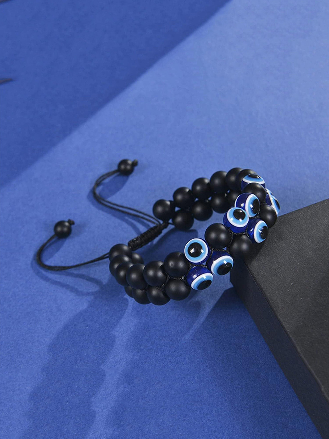 

KRYSTALZ Unisex Set of 2 Evil Eye Beaded Elasticated Couple Bracelets, Black