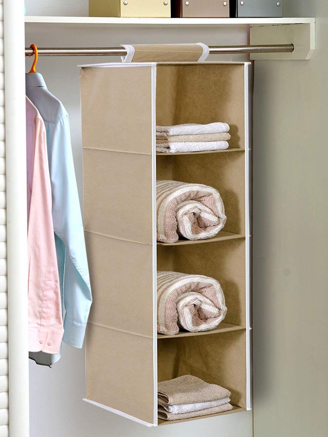 

Kuber Industries Brown & Grey 4 Tier Closet Wardrobe Organizers