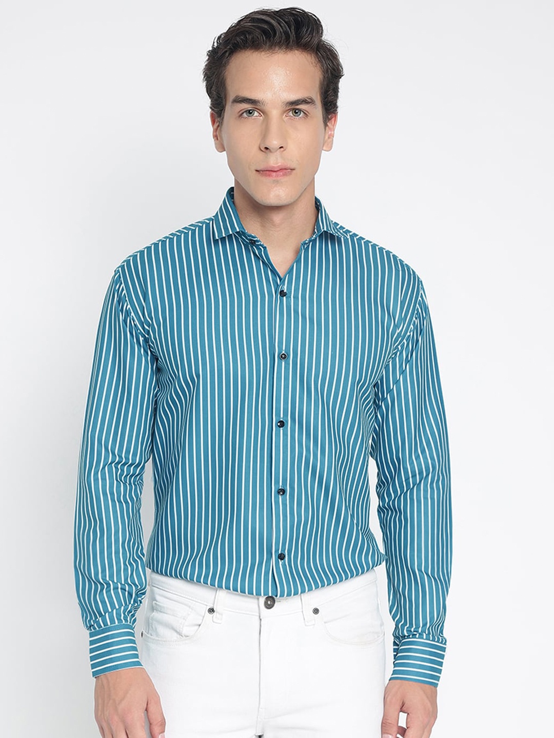 

COLORWINGS Comfort Slim Fit Striped Casual Shirt, Green