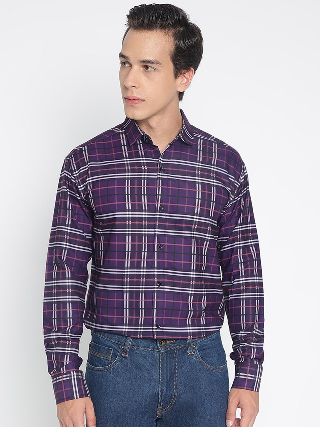 

COLORWINGS Comfort Slim Fit Checked Casual Shirt, Purple