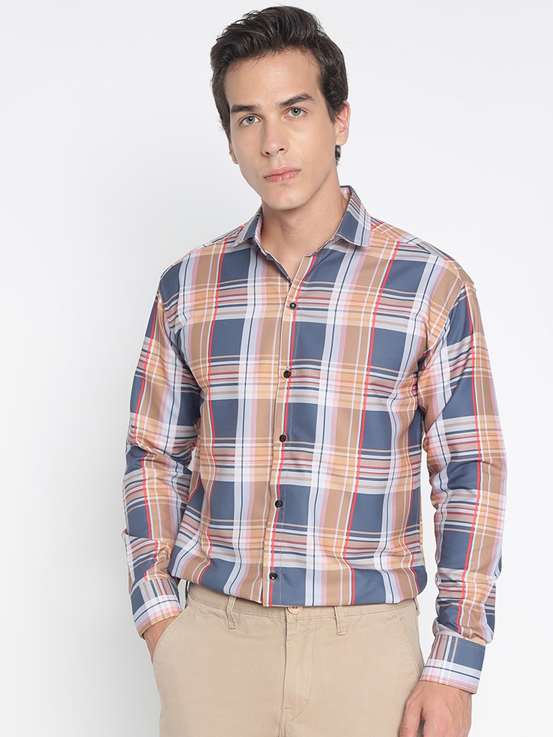 COLORWINGS Comfort Slim Fit Tartan Checked Casual Shirt, Blue