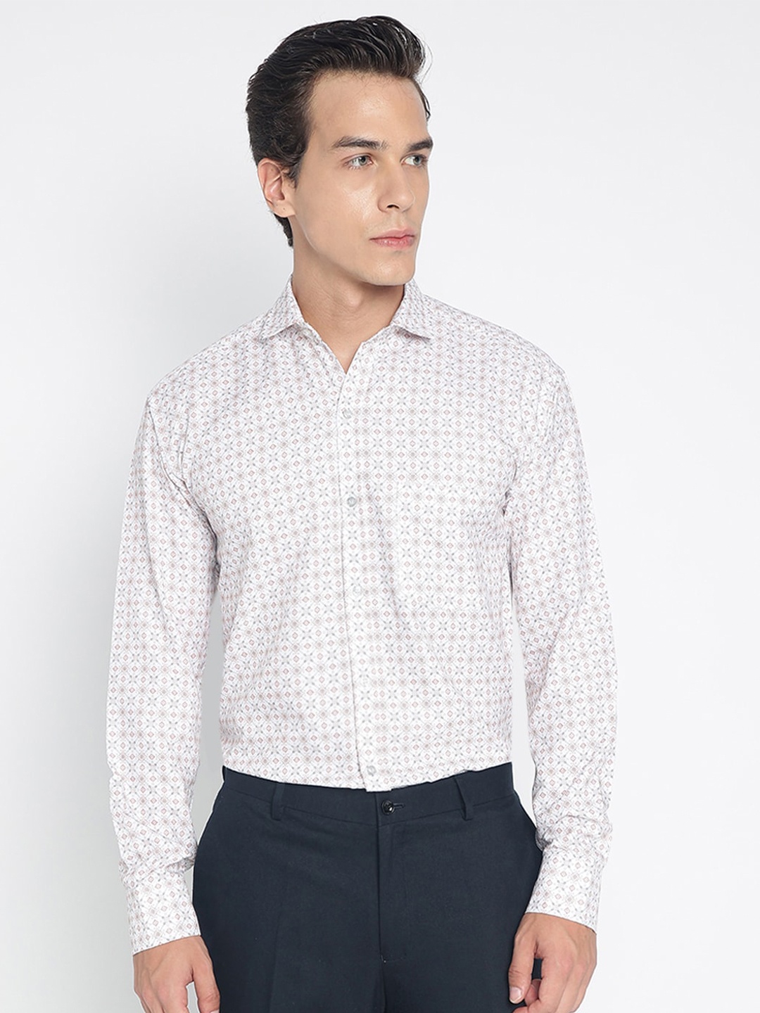 

COLORWINGS Comfort Slim Fit Ethnic Motifs Printed Formal Shirt, White