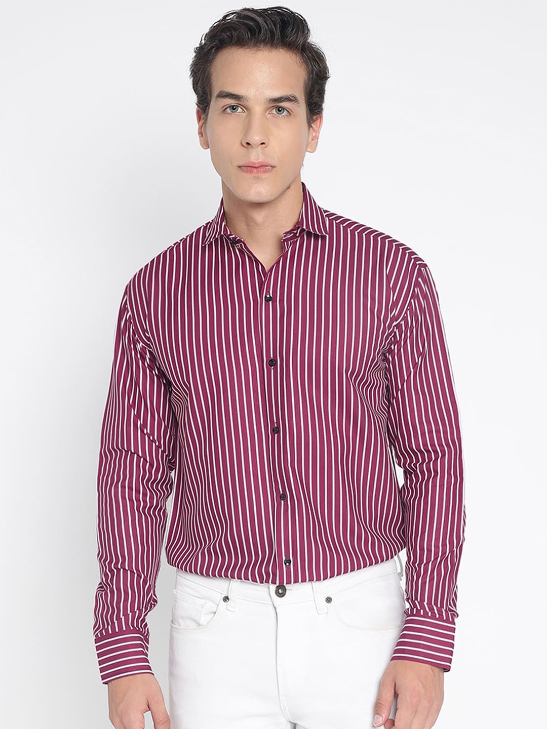 

COLORWINGS Striped Comfort Slim Fit Party Shirt, Purple