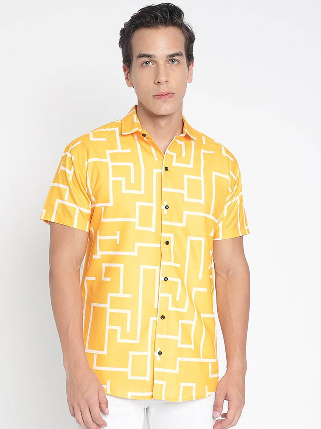 

COLORWINGS Comfort Slim Fit Opaque Printed Casual Shirt, Yellow