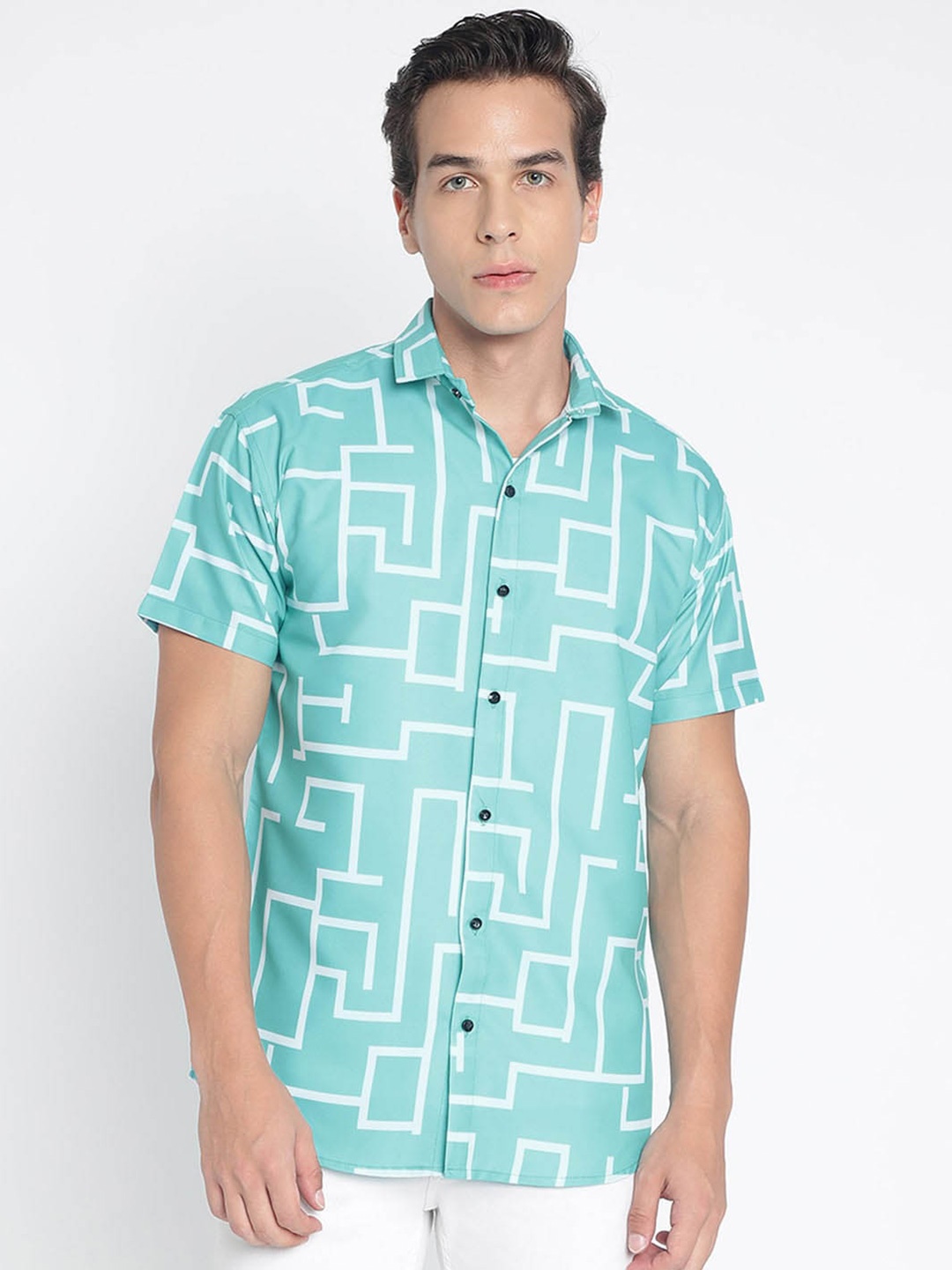 

COLORWINGS Comfort Slim Fit Geometric Printed Casual Shirt, Blue