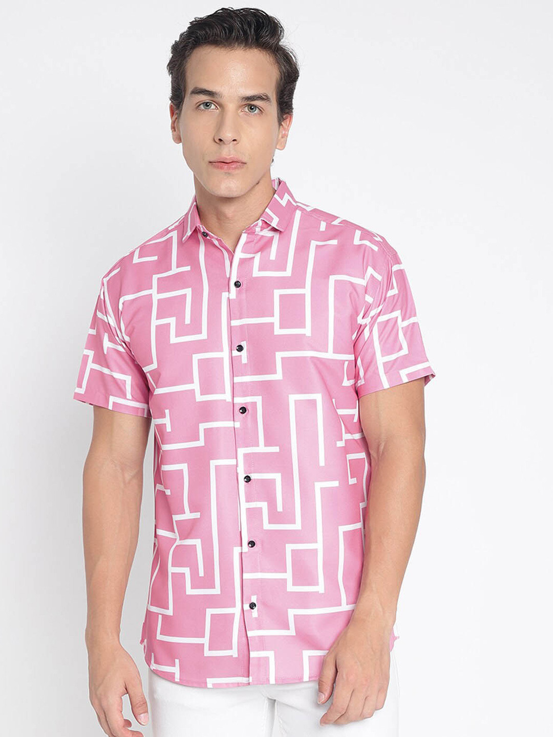 

COLORWINGS Abstract Printed Comfort Slim Fit Casual Shirt, Pink