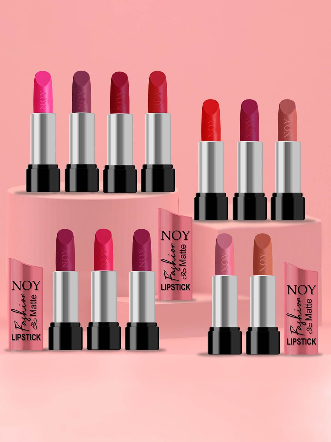 

NOY 12Pcs Fashion Matte Ultra Soft Lipstick 3.5g Each, Pink