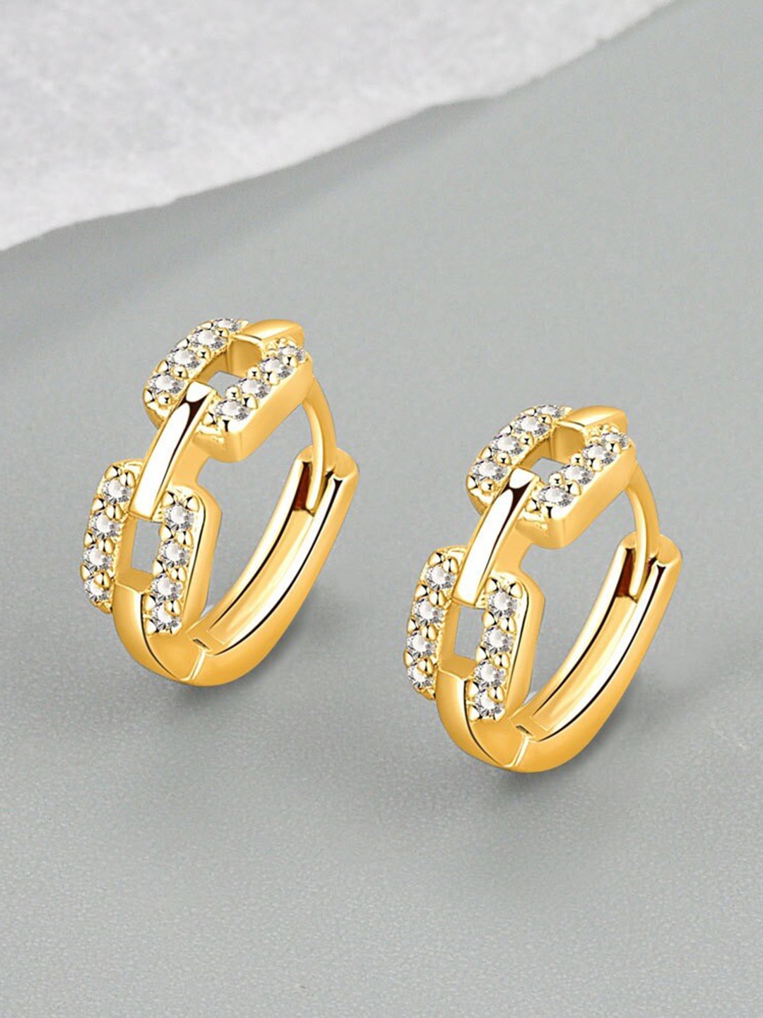 

MYKI Gold-Plated Stainless Steel Cubic Zirconia Studded Circular Hoop Earrings