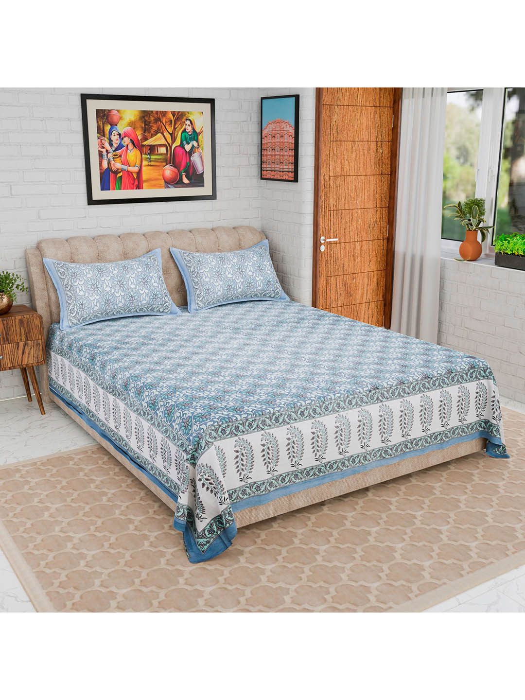 

CURIOUS LIFESTYLE Grey & White Floral Cotton 300 TC King Bedsheet with 2 Pillow Covers