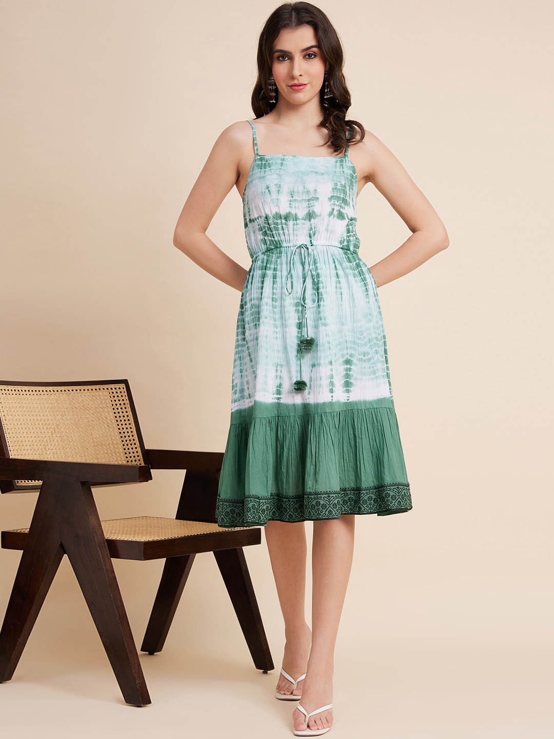 

Ramas Tie and Dye Cotton A-Line Dress, Green