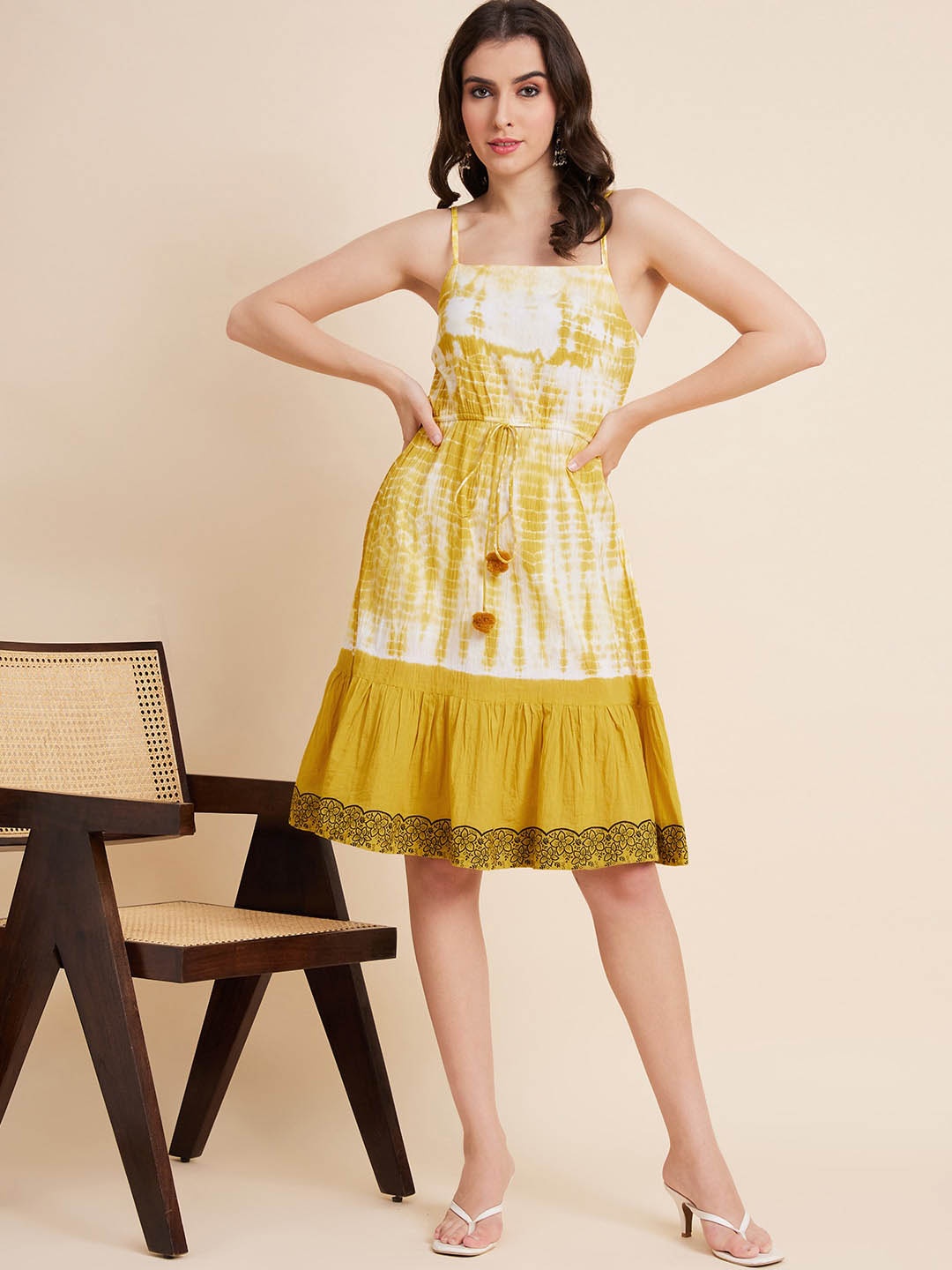 

Ramas Tie and Dye Cotton A-Line Dress, Mustard