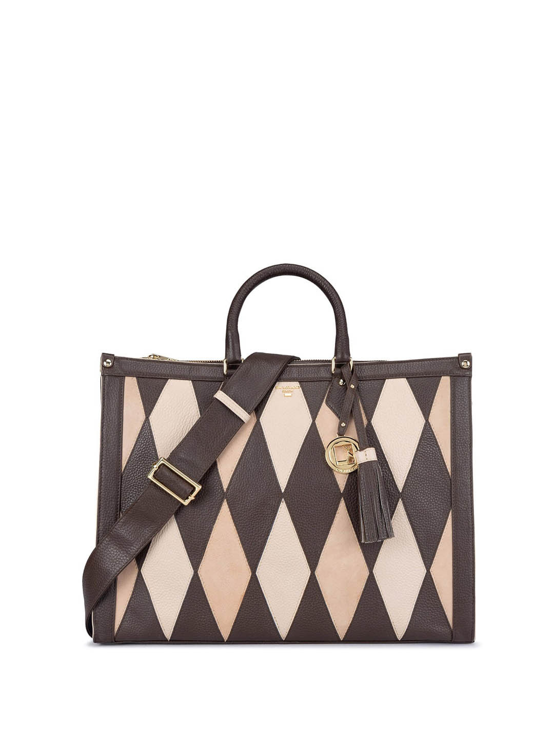 

Da Milano Geometric Leather Oversized Structured Handheld Bag, Brown