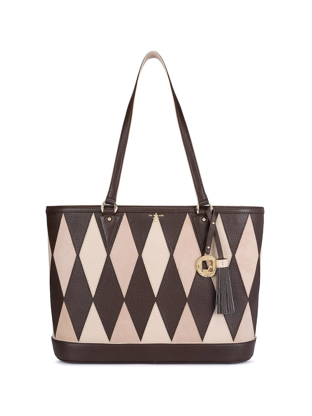 Da Milano Geometric Printed Leather Oversized Shopper Shoulder Bag, Brown