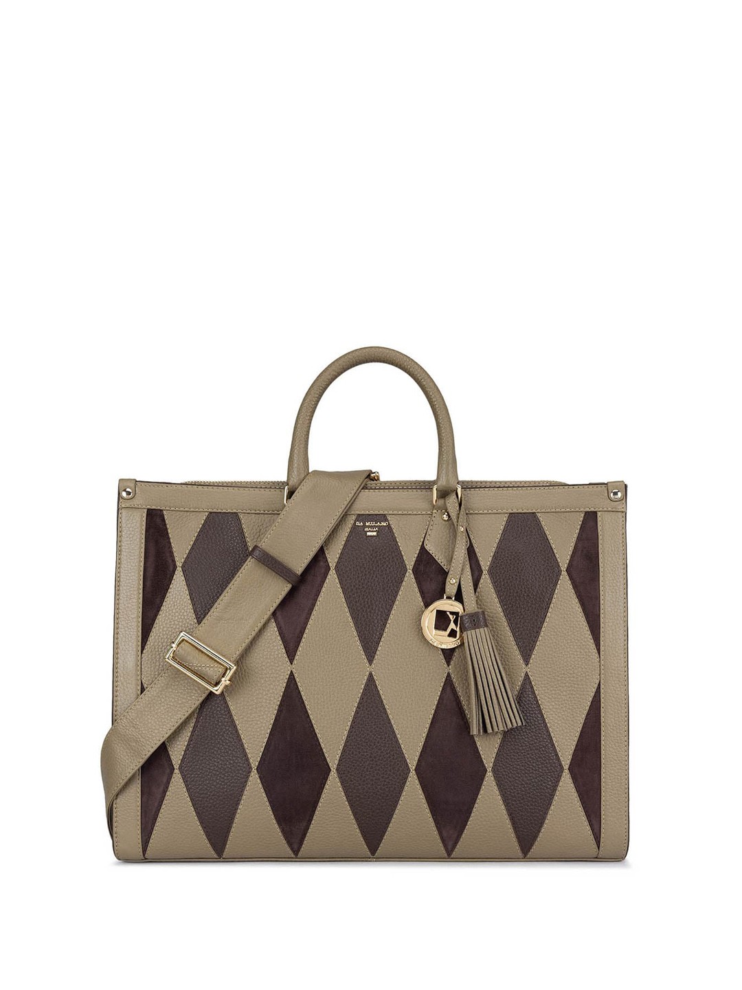 

Da Milano Geometric Printed Leather Bowling Handheld Bag, Green