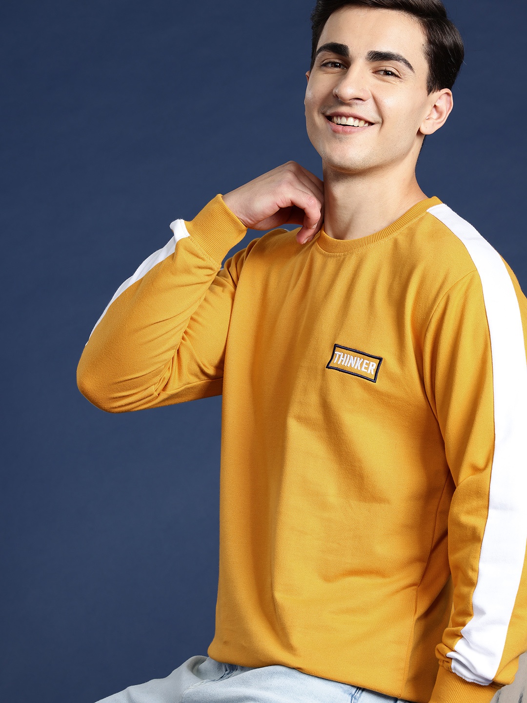 

Mast & Harbour Men Striped Sweatshirt, Mustard