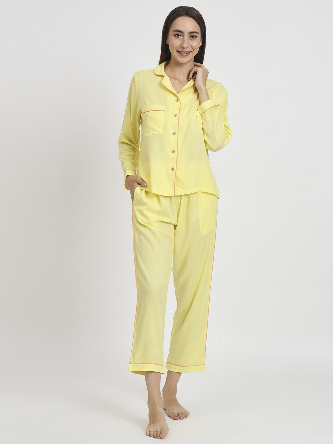 

ANVI Be Yourself Lapel Collar Shirt & Pyjamas, Yellow