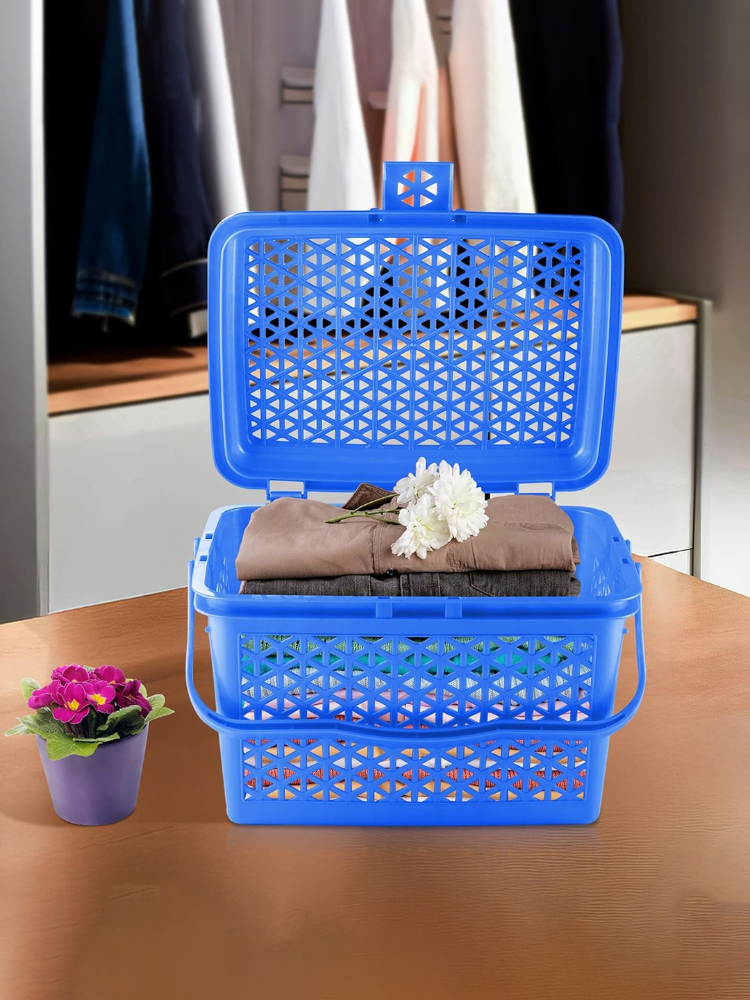 Kuber Industries Blue Shopping Storage Basket with Handles