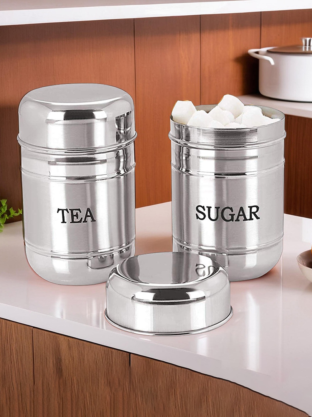 

Kuber Industries 2 Pcs Stainless Steel Sugar & Tea Containers, Silver