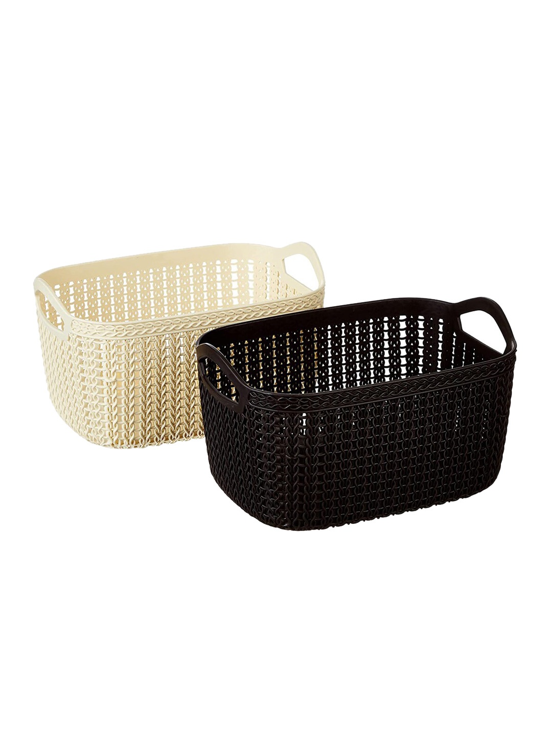 

Kuber Industries Cream & Black 2 Pieces Flexible Storage Baskets