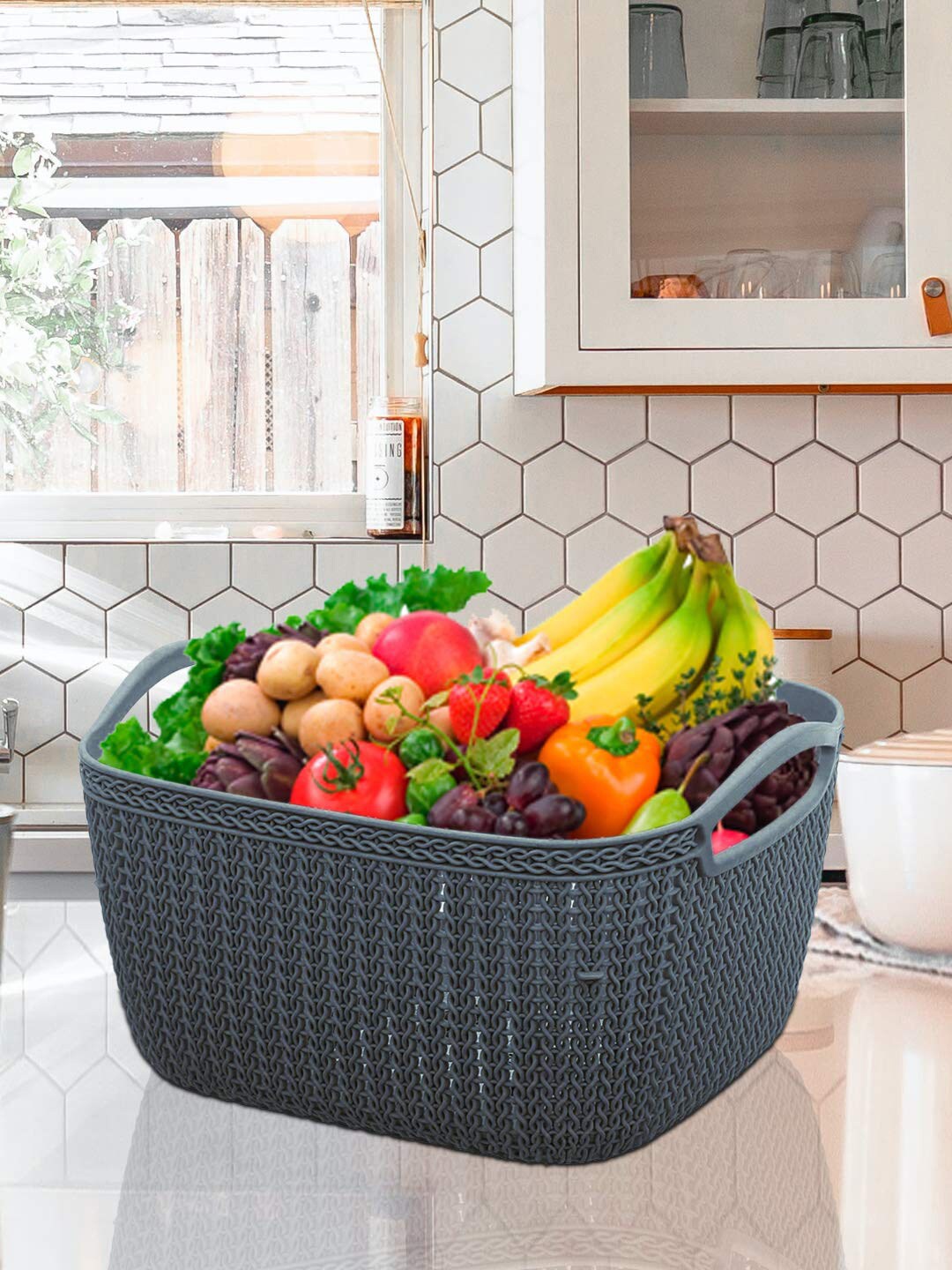 

Kuber Industries Grey Textured Q-5 Unbreakable Storage Basket
