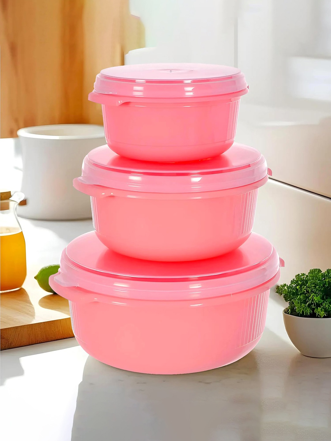 

Kuber Industries 3 Pcs Pink Microwave & Freezer Safe Bowls