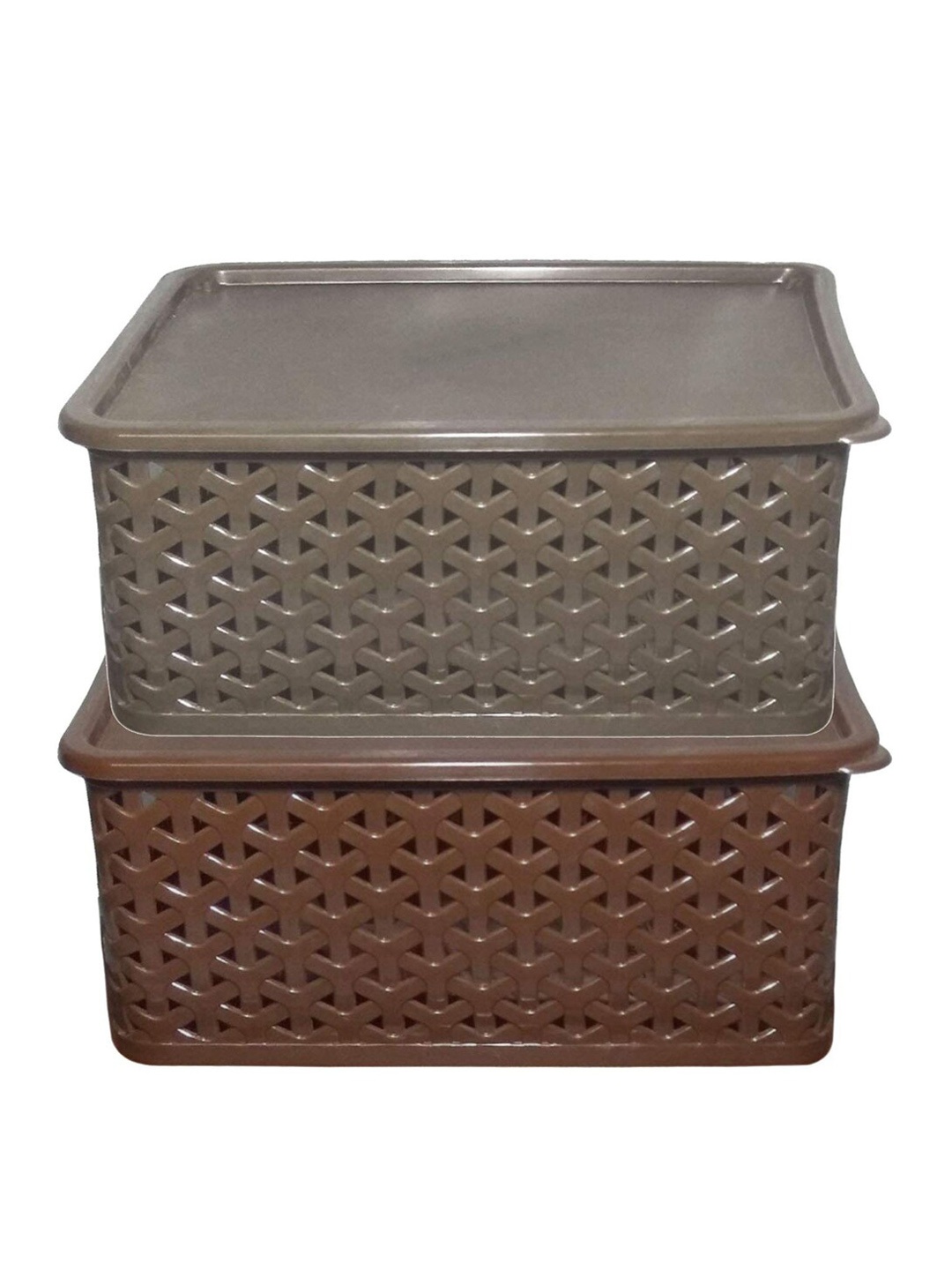 

Kuber Industries Brown & Maroon 2 Pieces Solitaire Storage Basket With Lid
