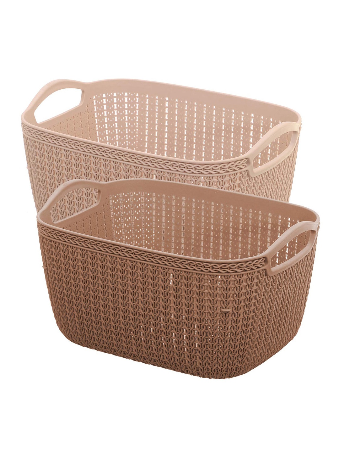 

Kuber Industries Brown & Beige 2 Pieces Multipurpose Storage Basket With Handles|