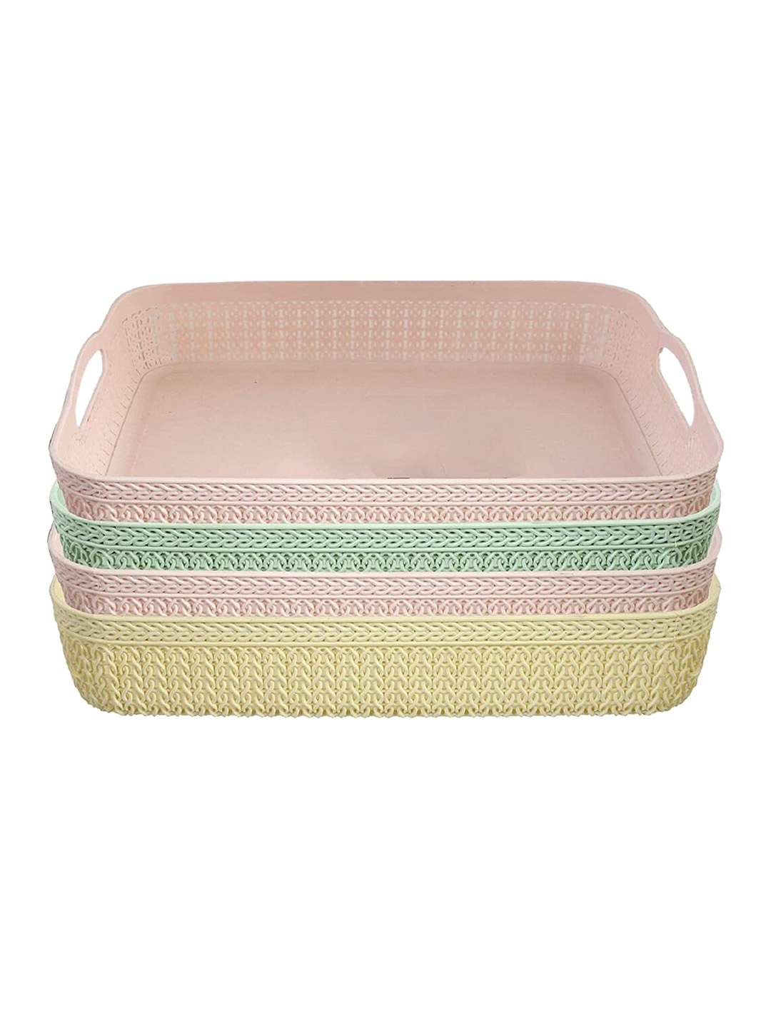 

Kuber Industries Beige & Green 4 Pcs Plastic Unbreakable Flexible Basket Kitchen Storage