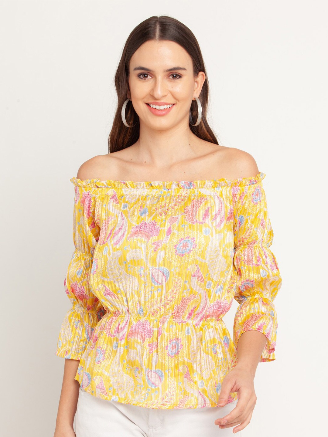 

Zink London Floral Printed Bardot Top, Yellow