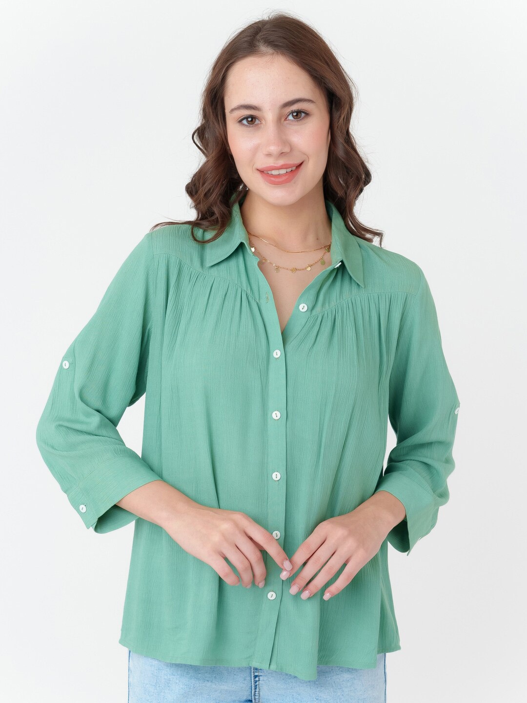 

Zink London Spread Collar Casual Shirt, Green