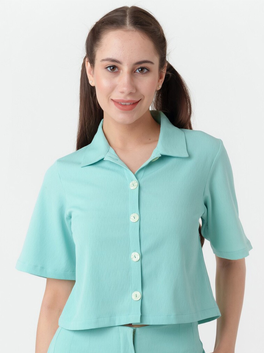 

Zink London Spread Collar Casual Shirt, Turquoise blue