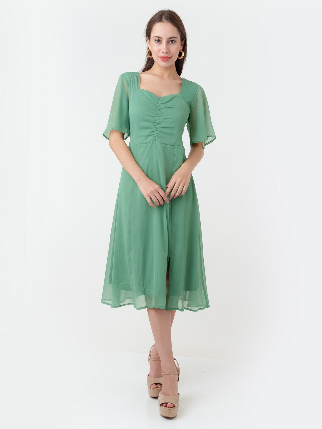 

Zink London Square Neck Fit & Flare Dress, Green