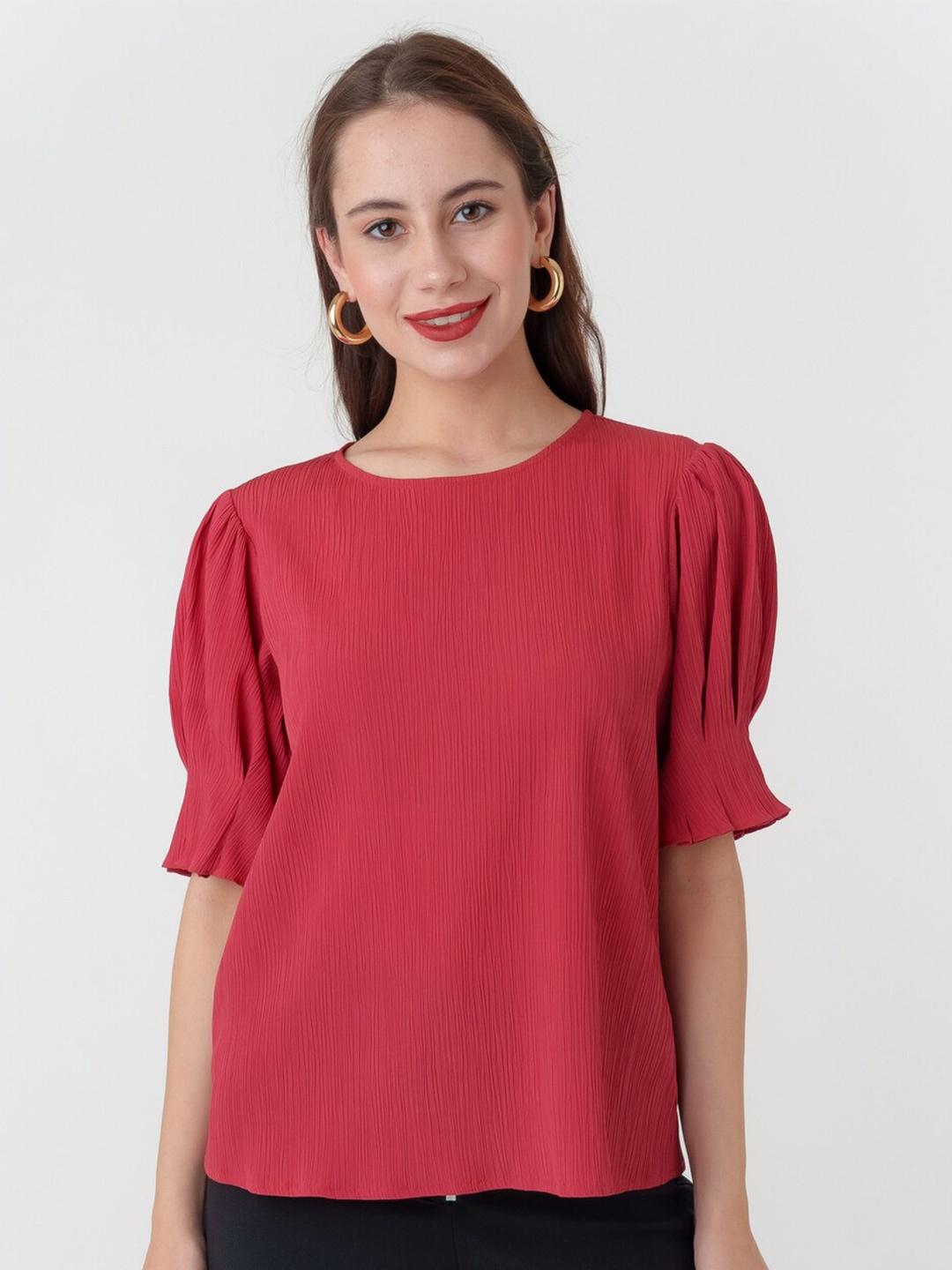 

Zink London Puff Sleeves Regular Top, Red