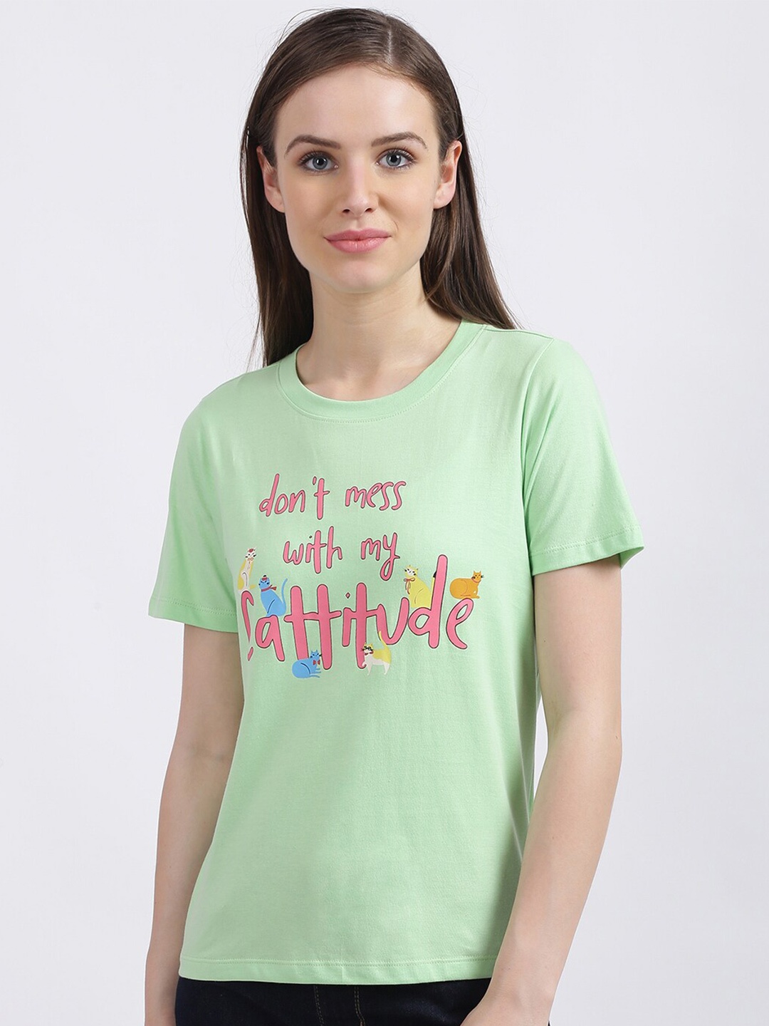 Zink London Typography Printed Cotton T-shirt, Green