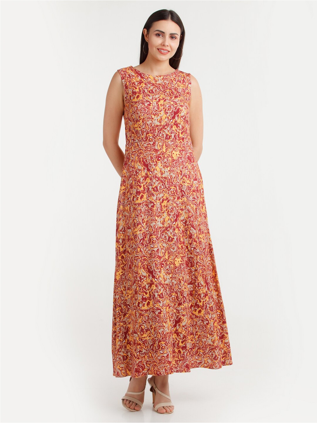 

Zink London Floral Printed A Line Maxi Dress, Orange