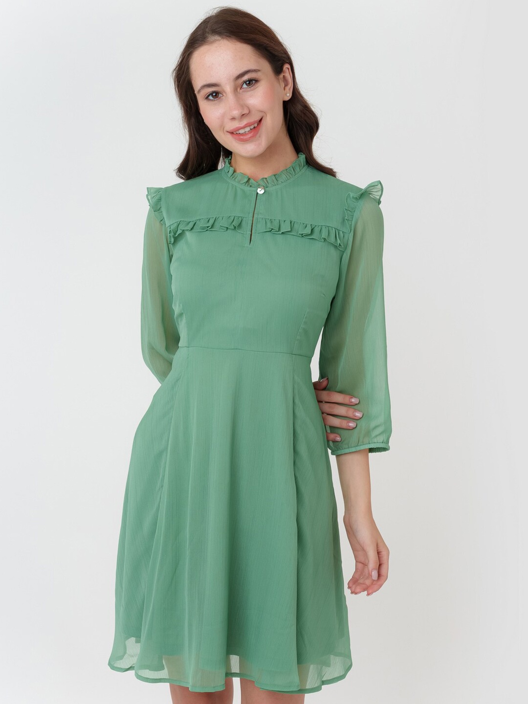 

Zink London Round Neck Fit & Flare Dress, Green