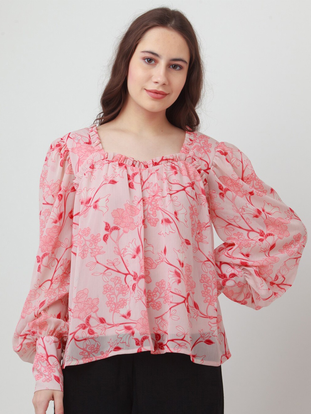 

Zink London Floral Printed Regular Top, Pink