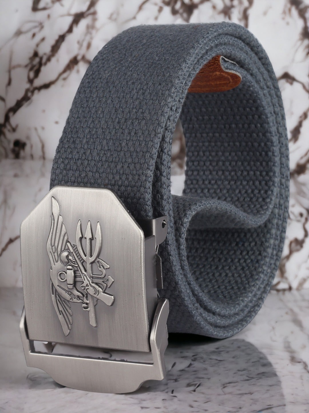 

The Roadster Lifestyle Co. Men Woven Design Canvas Belt, Grey