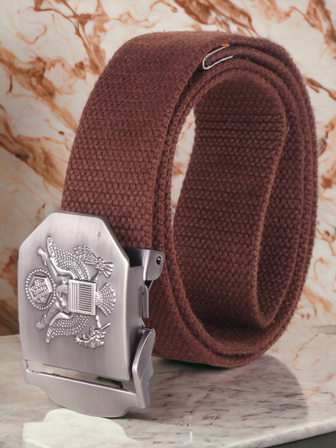

The Roadster Lifestyle Co. Men Woven Design Canvas Belt, Brown