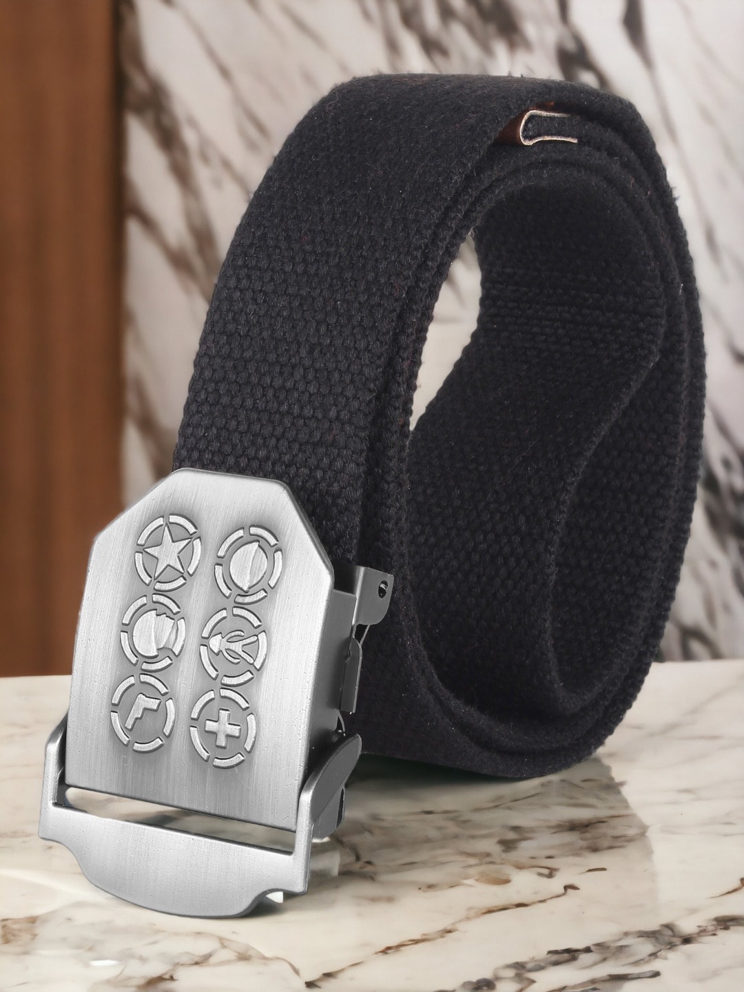 

The Roadster Lifestyle Co. Men Woven Design Canvas Belt, Black