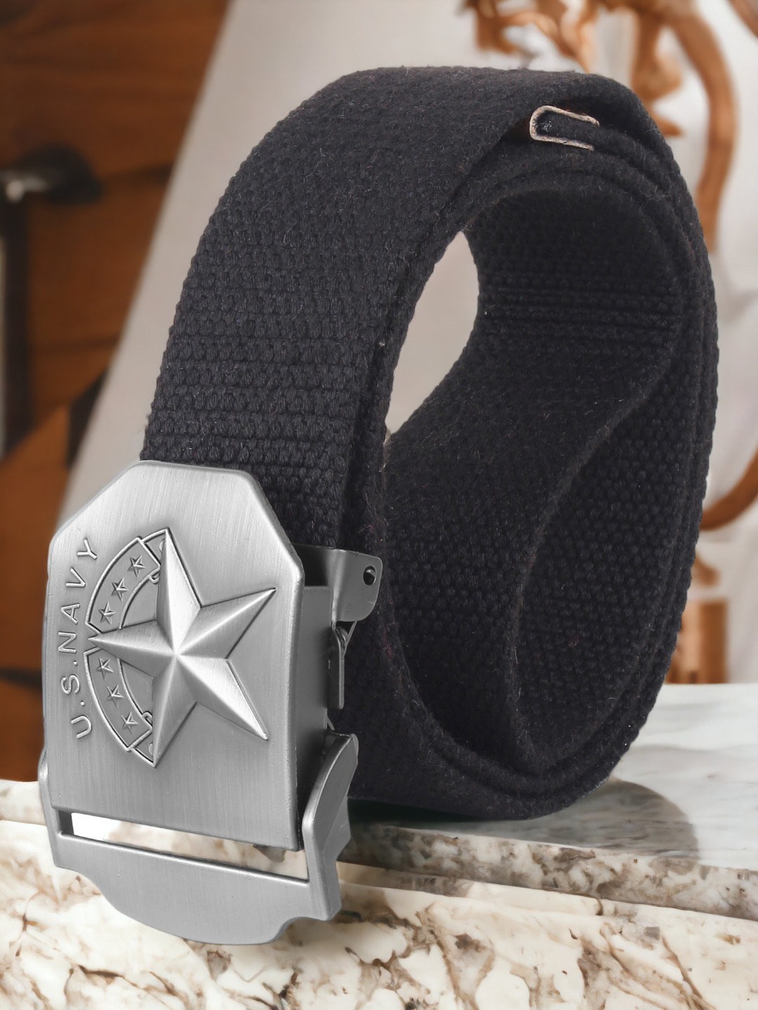 

The Roadster Lifestyle Co. Men Black Woven Design Canvas Belt