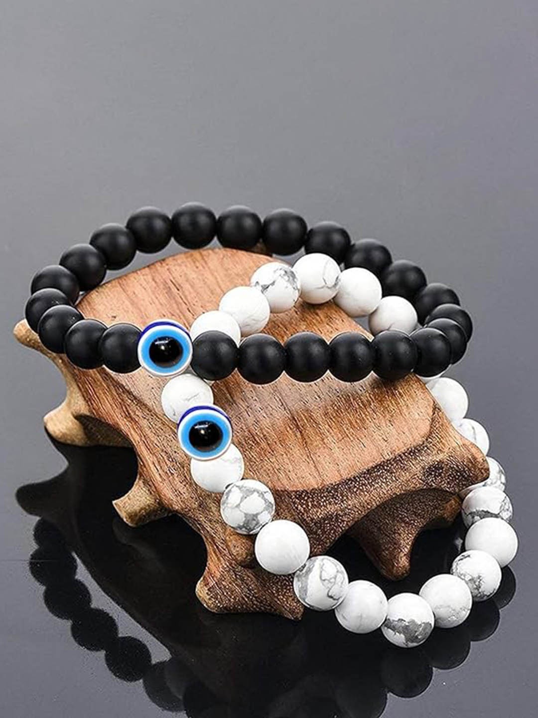 

VIEN Set Of 2 Evil Eye Couple Bracelet, Black