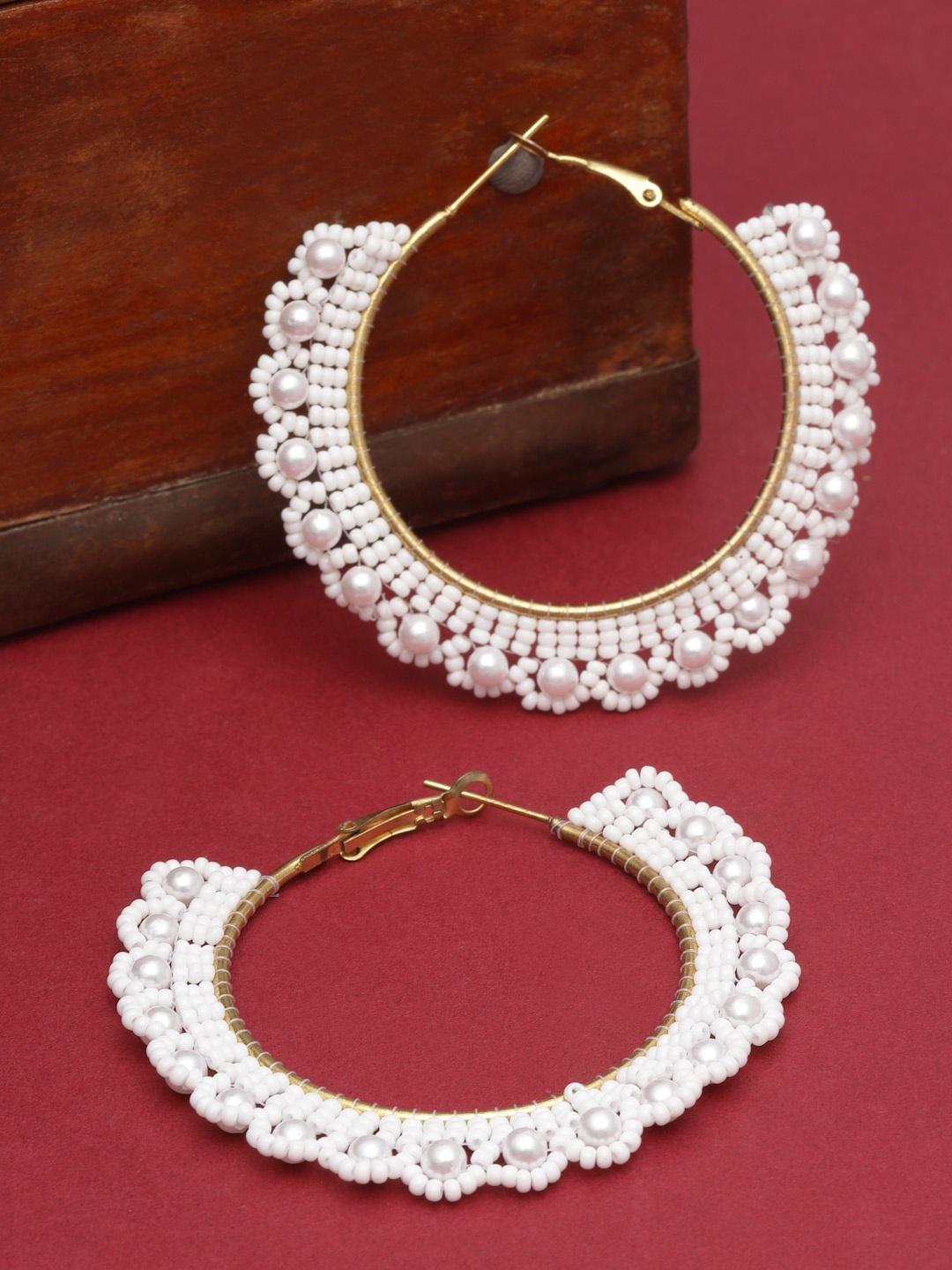 

PANASH Gold-Plated Artificial Beads Circular Hoop Earrings