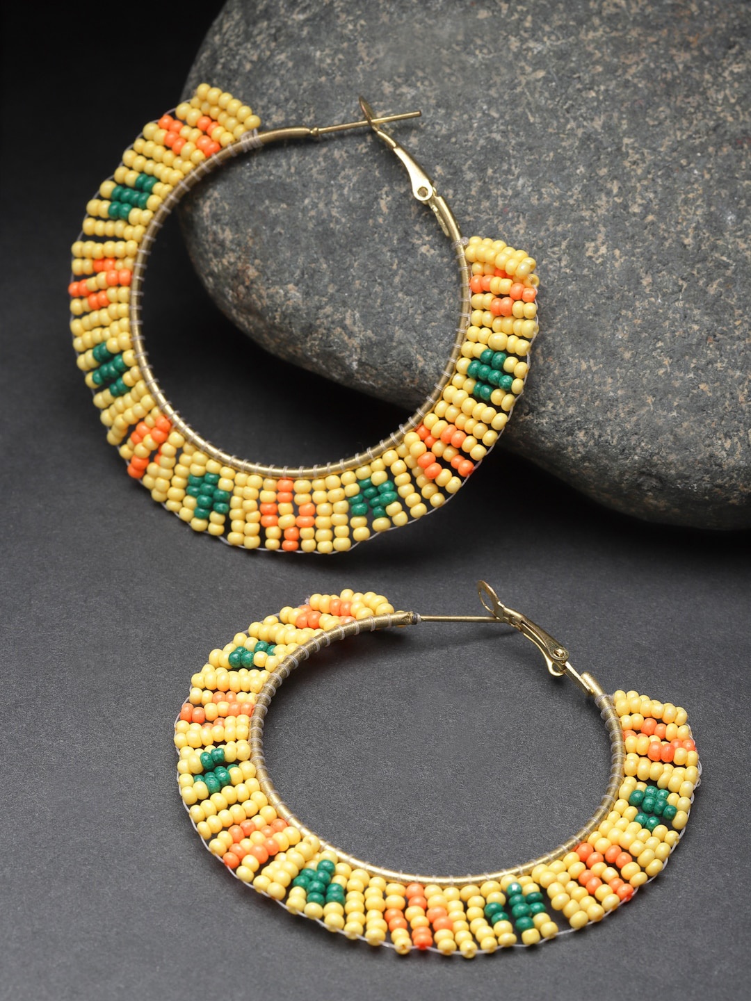 

PANASH Gold-Plated Artificial Beads Circular Hoop Earrings