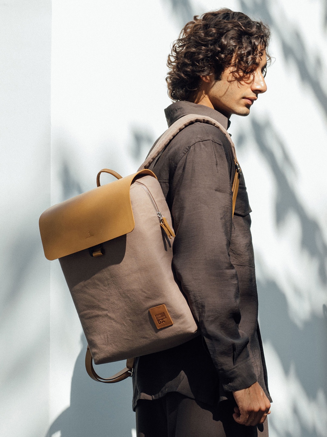 

DailyObjects Unisex 15 Inch Laptop Cotton Canvas Backpack with Compression Straps, Beige